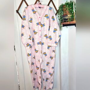 Vintage Winnie The‎ Pooh 1 Piece Pajama Flannel Womens Size XL 4 Button Disney